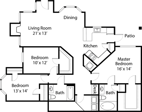 the floor plan of a bedroom apartment with a living room and a dining room